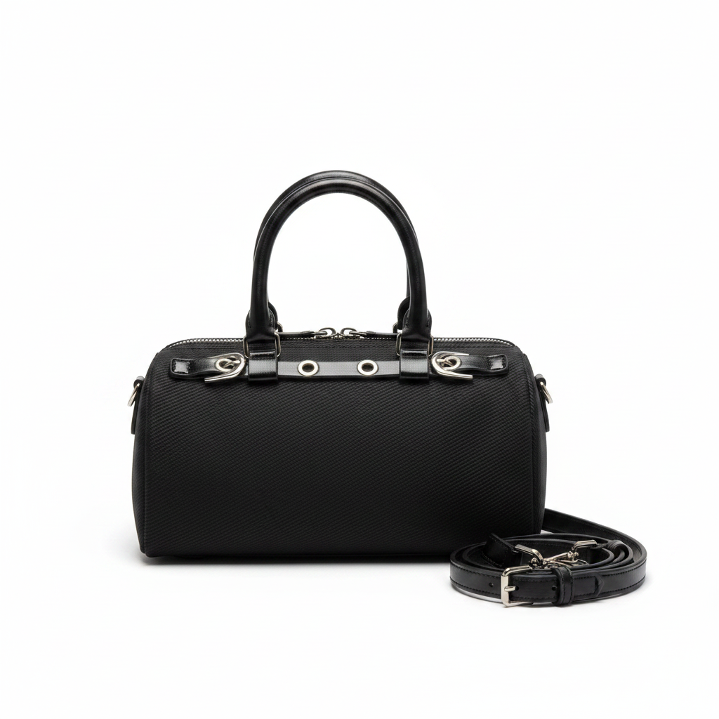 Black Barrel Bag - Front, Black Handle
