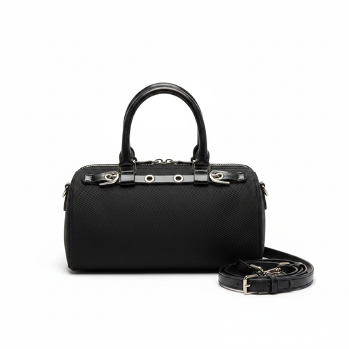 Black Barrel Bag - Front, Black Handle