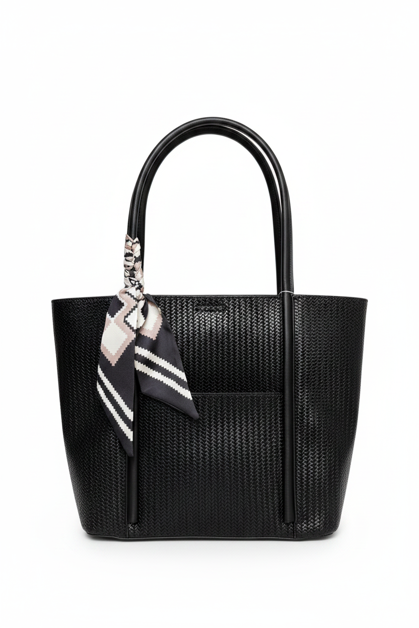 Black Woven Tote - Front Portrait