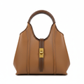 Camel Leather Handbag - White Background Studio Shot