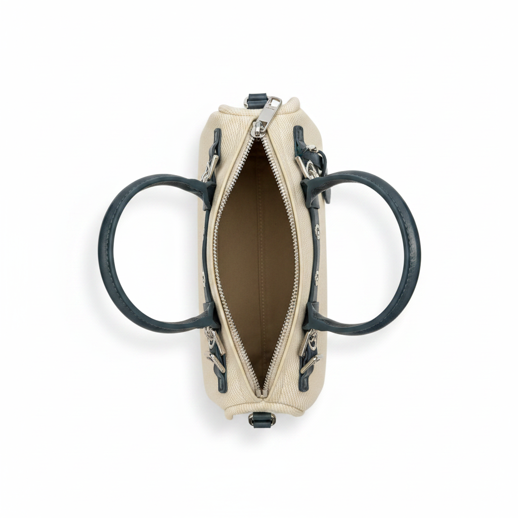 Cream & Navy Mini Bag - Interior Open