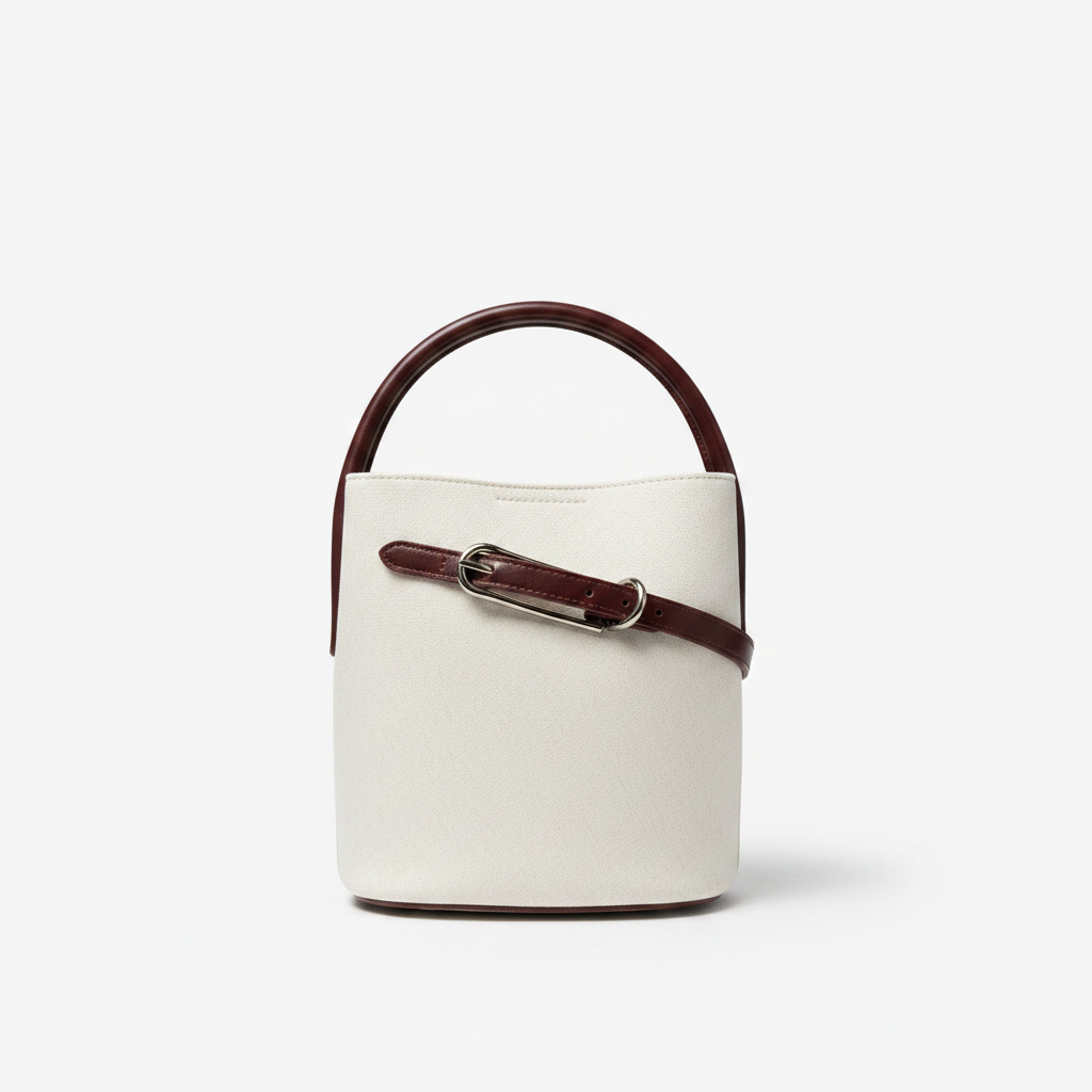 White Bucket Bag - Front with Belt