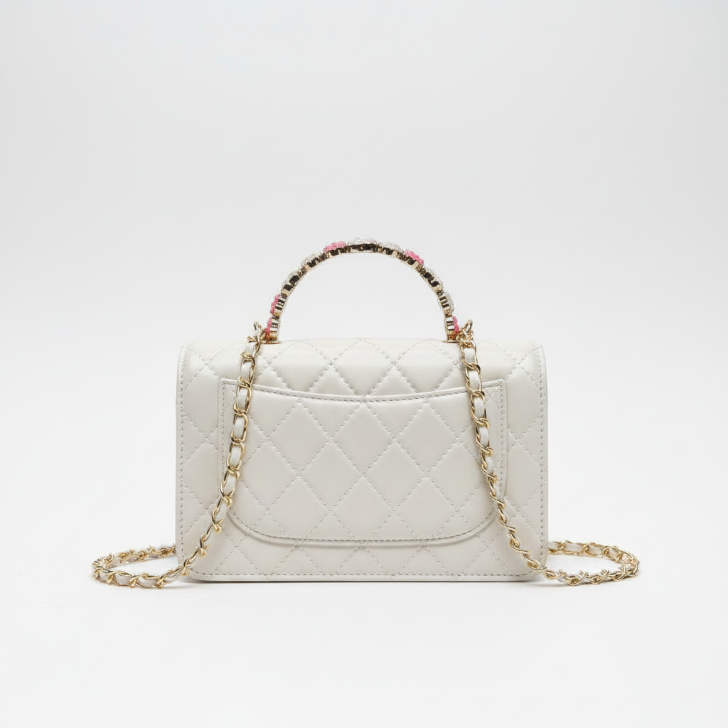 White Quilted Handbag - Back Side View