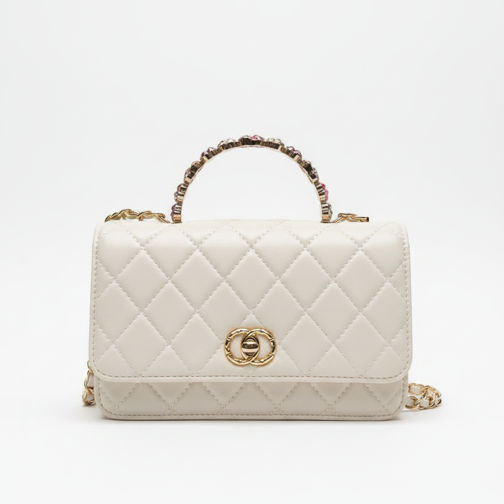 White Quilted Mini Flap Bag - Professional White Background